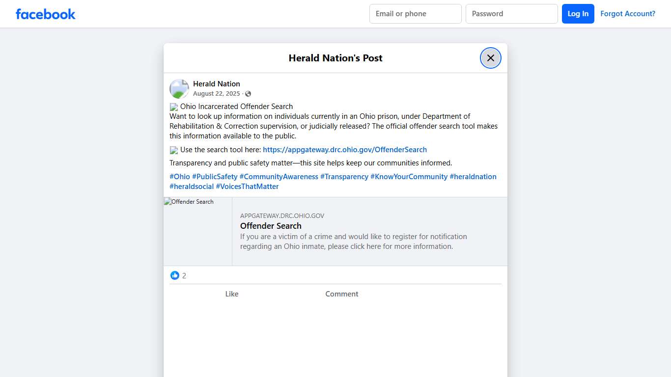 Herald Nation - 🔍 Ohio Incarcerated Offender Search Want... Facebook